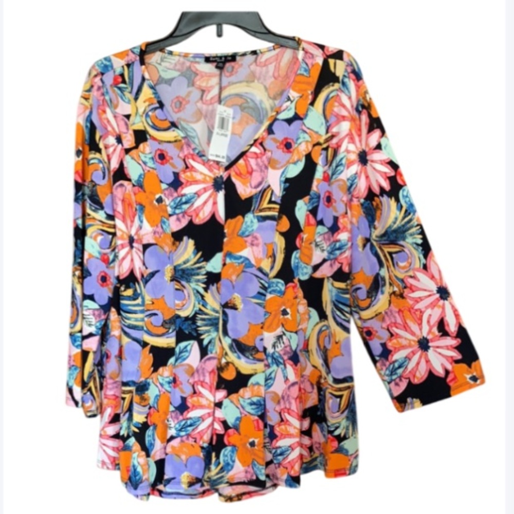 Sami & Jo top colorful floral print w stretch boho casual office XLP